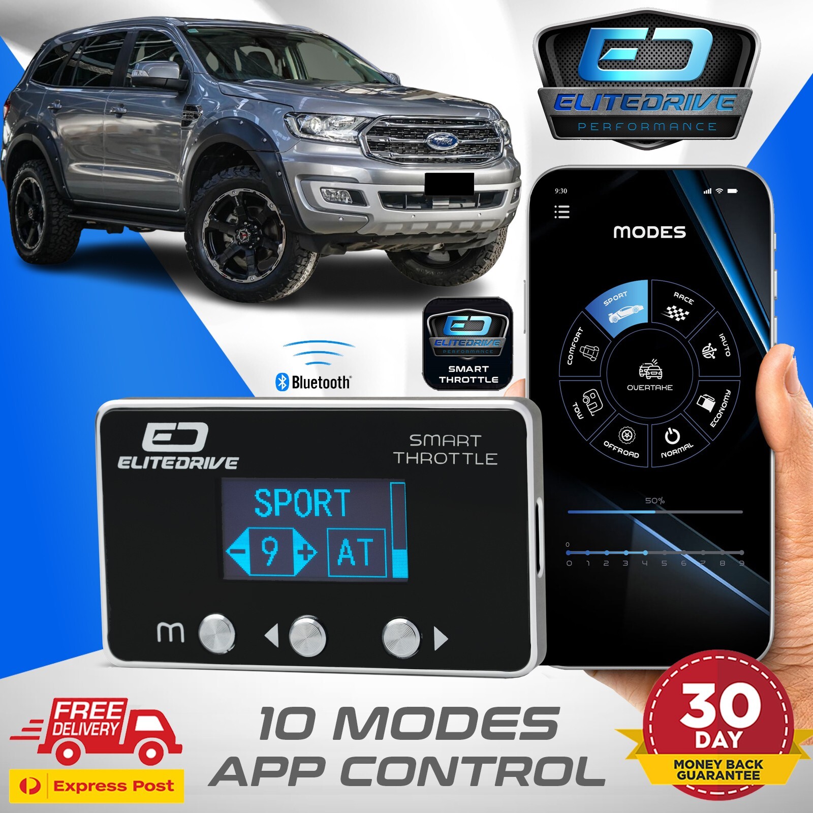EliteDrive Smart Throttle Controller Fits Ford UA Everest 2015 - 2023 - 10 modes